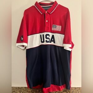 Tommy Hilfiger Red and Blue Polo Shirt with USA Design size XXL